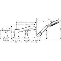Hansgrohe Čtyřotvorová baterie na okraj vany s rukojetí ve tvaru kříže, chrom/vzhled zlata 31449090