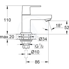 Grohe Eurocube - Stojánkový ventil, chrom 23137000 23137000IIJ1