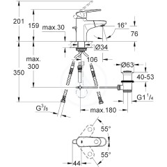 Grohe Europlus - Páková umyvadlová baterie, chrom 33155002 33155002IIJ1