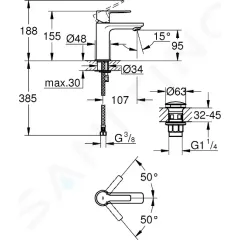 Grohe Páková umyvadlová baterie XS, chrom 23791001