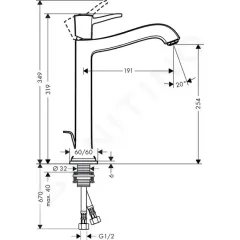 Hansgrohe Páková baterie 260 pro umyvadlovou mísu s páčkovou rukojetí, s odtokovou soupravou s táhlem, chrom/vzhled zlata 31303090