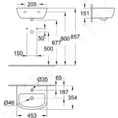 Grohe Umývátko 45x35 cm, s přepadem, 1 otvor pro baterii, alpská bílá 39424000