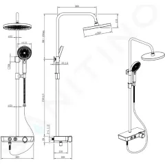 kielle Sprchový set s termostatem 26 cm, 3 proudy, černá/bílá 20602004