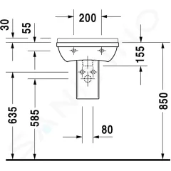 Duravit Umývátko 45x32 cm, s přepadem, s otvorem pro baterii, bílá 0750450000