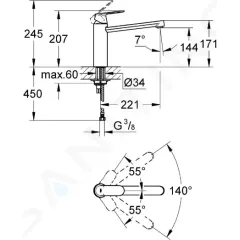 Grohe Páková dřezová baterie, chrom 30193000