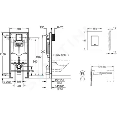 Grohe Předstěnový instalační set pro závěsné WC, výška 1,13 m, ovládací tlačítko Skate Cosmopolitan, chrom 38772001