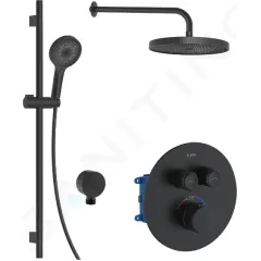 kielle Sprchový set s termostatickou baterií pod omítku, pro 2 spotřebiče, s příslušenstvím a tělesem, matná černá 20602SPT14