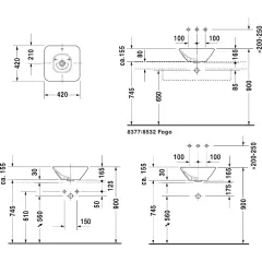 Duravit Umyvadlo na desku, 42x42 cm, s přepadem, bílá 0333420000