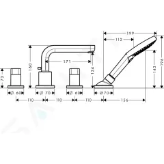 Hansgrohe Čtyřotvorová vanová baterie na okraj vany s výtokem 171 mm, chrom 31446000