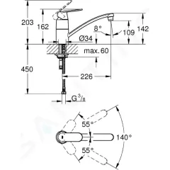Grohe Páková dřezová baterie, chrom 32842000