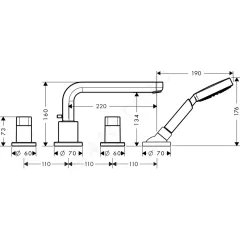 Hansgrohe Čtyřotvorová vanová baterie na okraj vany s výtokem 220 mm, chrom 31447000