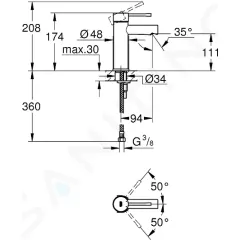 Grohe Páková umyvadlová baterie S, chrom 34294001