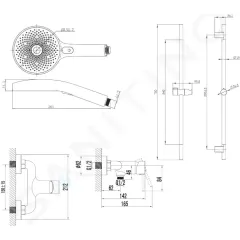 kielle Sprchový set s baterií, tyčí, hadicí a sprchovou hlavicí, matná černá 10202SN14