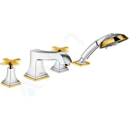 Hansgrohe Čtyřotvorová baterie na okraj vany s rukojetí ve tvaru kříže, chrom/vzhled zlata 31449090