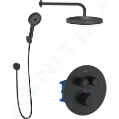 kielle Sprchový set s termostatickou baterií pod omítku, pro 2 spotřebiče, s příslušenstvím a tělesem, matná černá 20602SPT24