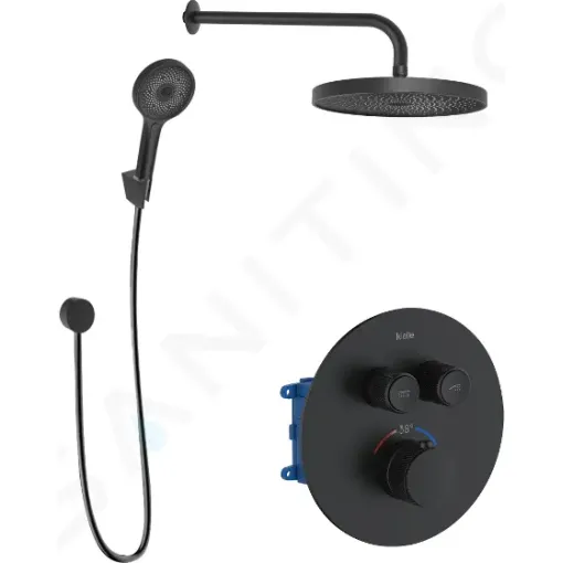 kielle Sprchový set s termostatickou baterií pod omítku, pro 2 spotřebiče, s příslušenstvím a tělesem, matná černá 20602SPT24
