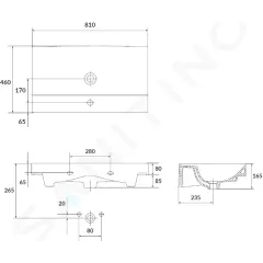 kielle Umyvadlo 81x46 cm, s přepadem, s otvorem pro baterii, bílá 30611800