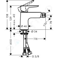 Hansgrohe Bidetová baterie s výpustí push-open, chrom 71721000