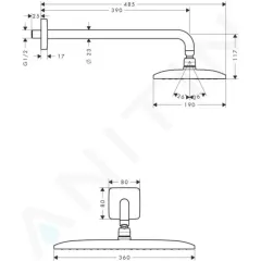 Hansgrohe Hlavová sprcha, 1 proud, EcoSmart 9 l/min sprchové rameno 39 cm, chrom 26605000