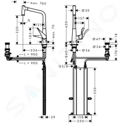 Hansgrohe Dřezová baterie M7120-H320 s výsuvnou sprškou, 2-otvorová instalace, sBOX, vzhled nerezu 73806800
