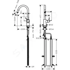 Hansgrohe Dřezová baterie M5214-H260 sklopná pod okno, s výsuvnou sprškou, sBOX, chrom 73864000