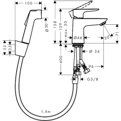 Hansgrohe Umyvadlová baterie s ruční sprchou Bidette, chrom 71729000