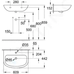 Grohe Umyvadlo 61x44 cm, s přepadem, 1 otvor pro baterii, alpská bílá 39421000