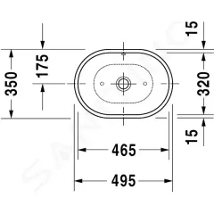 Duravit Umyvadlo na desku 50x35 cm, s přepadem, bez otvoru pro baterii, bílá 0335500000
