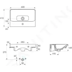 kielle Umyvadlo 60x41 cm, s přepadem, s otvorem pro baterii, bílá 30621600