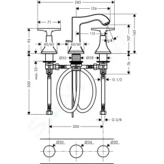 Hansgrohe Tříotvorová umyvadlová baterie 110 s rukojetí ve tvaru kříže, s odtokovou soupravou s táhlem, chrom/vzhled zlata 31306090