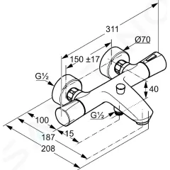 Kludi Termostatická vanová baterie, chrom 351010538