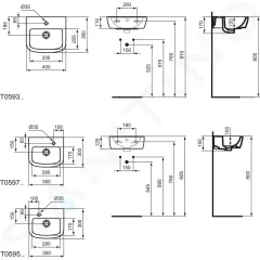 Ideal Standard Umývátko 350x300x150 mm, 1 otvor pro baterii vpravo, bílá T059701