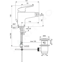 Ideal Standard Bidetová baterie s výpustí, chrom B1718AA