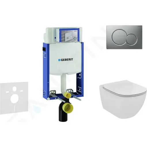 Geberit Set předstěnové instalace, klozetu a sedátka Ideal Standard Tesi, tlačítka Sigma01, matný chrom 110.302.00.5 NF3