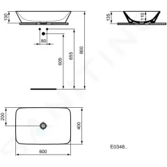 Ideal Standard Umyvadlo na desku 60x40x13 cm, bílá E034801
