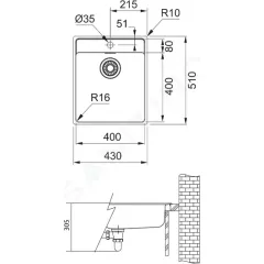 Franke Dřez MRX 210/610-40 TL, 43x51x18 cm, nerez 127.0539.571