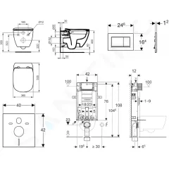 Geberit Set předstěnové instalace, klozetu a sedátka Ideal Standard Tesi, tlačítka Sigma20, Rimless, SoftClose, matný chrom/chrom 110.302.00.5 NE7