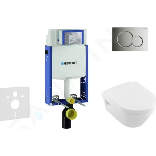 Geberit Modul pro závěsné WC s tlačítkem Sigma01, lesklý chrom + Villeroy Boch - WC a sedátko, DirectFlush, SoftClose, CeramicPlus 110.302.00.5 NB2