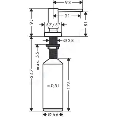 Hansgrohe Dávkovač mycích prostředků A71, 500 ml, nerezová ocel 40468800