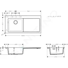 Hansgrohe Vestavný granitový dřez S5110-F45, grafitová černá 43330170