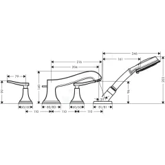 Hansgrohe Čtyřotvorová baterie na okraj vany s páčkovou rukojetí, chrom/vzhled zlata 31441090