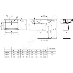 Ideal Standard Umyvadlo 60x46x19 cm, s přepadem, 1 otvor pro baterii, bílá V302701