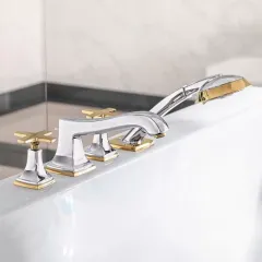 Hansgrohe Čtyřotvorová baterie na okraj vany s rukojetí ve tvaru kříže, chrom/vzhled zlata 31449090