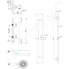 kielle Sprchový set s termostatickou baterií, tyčí, hadicí a sprchovou hlavicí, chrom 20602SNT10