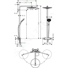 Hansgrohe Sprchový set s termostatem, 30 cm, 2 proudy, chrom 27133000