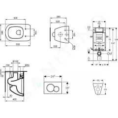 Geberit Set předstěnové instalace, klozetu a sedátka Ideal Standard Tesi, tlačítka Sigma20, bílá/chrom 110.302.00.5 NF5