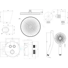 kielle Sprchový set s termostatickou baterií pod omítku, pro 2 spotřebiče, s příslušenstvím a tělesem, matná černá 20602SPT24