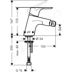 Hansgrohe Bidetová baterie s výpustí Push-Open, chrom 31922000