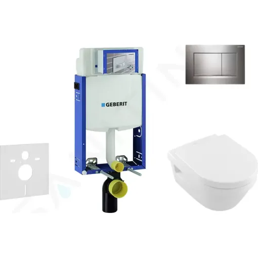 Geberit Modul pro závěsné WC s tlačítkem Sigma20, lesklý chrom/chrom mat + Villeroy Boch - WC a sedátko, DirectFlush, SoftClose, CeramicPlus 110.302.00.5 NB6