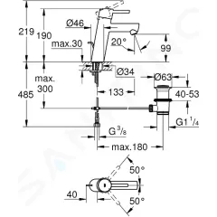 Grohe Páková umyvadlová baterie M, chrom 23450001